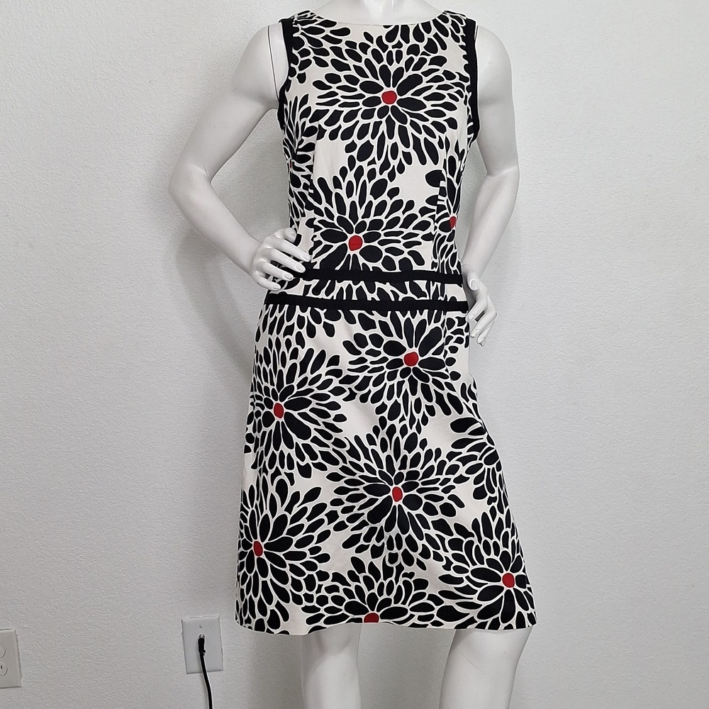 Talbots Black White Floral Feminine Office Siren Romantic Shift Mini Dress Sz. 6